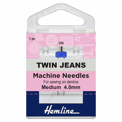 H113.40 Sewing Machine Needles: Twin Jeans: 100/16, 4mm: 1 Piece